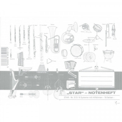 "STAR" Notenheft DIN A5 quer - mit Hilfslinien